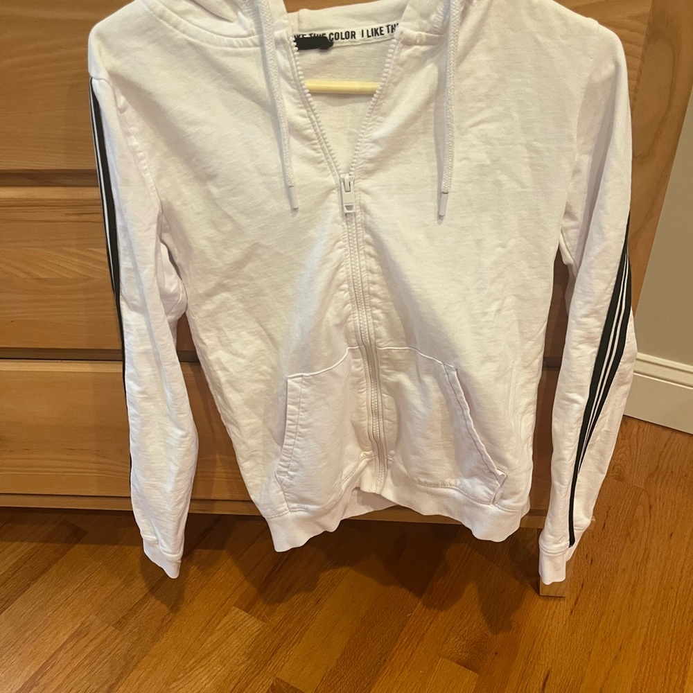 TERRANOVA White Zip-Up Hoodie with Black Stripes SMALL
